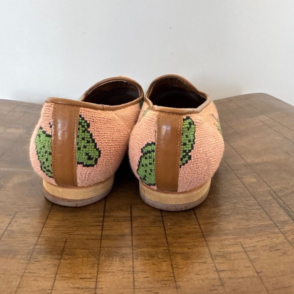 ZALO Frog Needlepoint Loafers Womens 8.5 M Pink Green Embroidered Slip On Flats - Picture 6 of 10